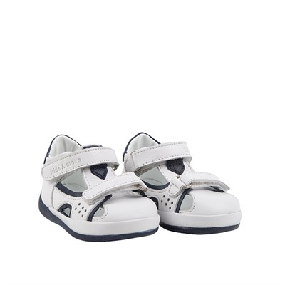 Cheng Çift Cırtlı Deri Erkek İlk Adım Ayakkabısı Beyaz-Lacivert