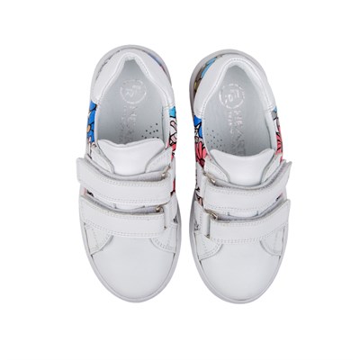 Fiore Çift Cırtlı Deri Kız Çocuk Sneaker Beyaz