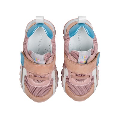 Mignon Çift Cırtlı Deri Kız Bebek Sneaker Pudra