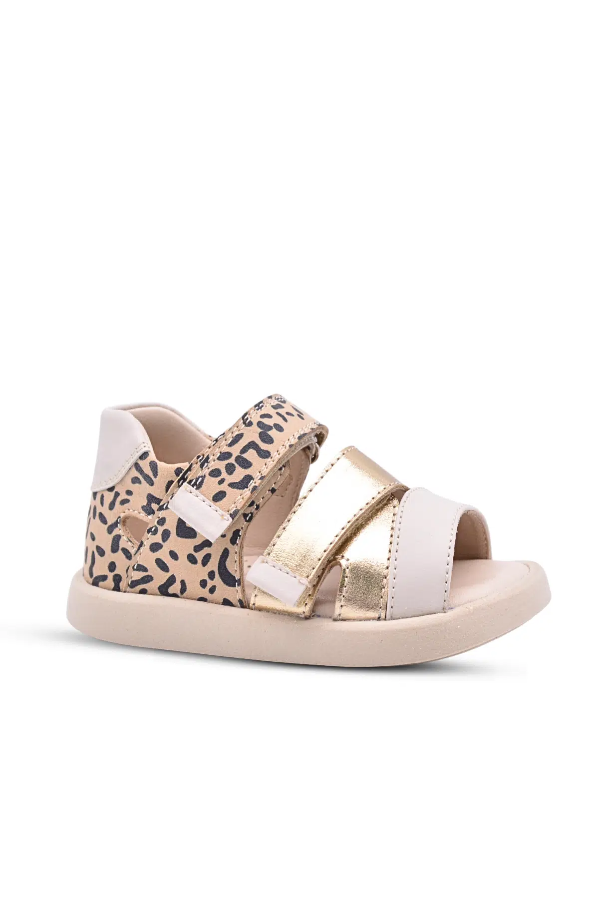 Blush Kız Bebek Hakiki Deri Leopar Deseni Detaylı Bej Rengi Arka Kapalı Sandalet