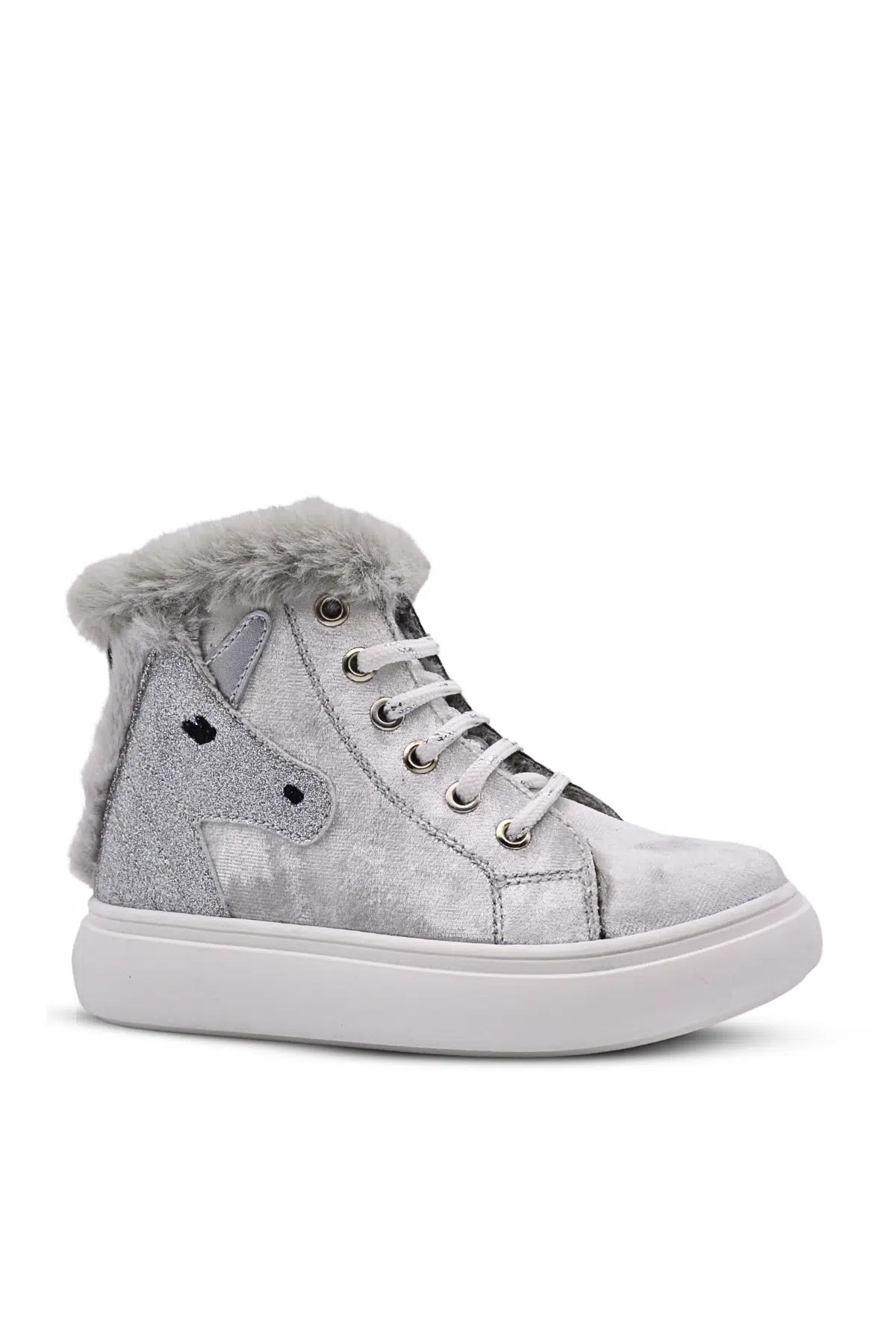 Heira Unicorn Desenli İçi Peluş Kürklü Kız Bebek Bot Gümüş