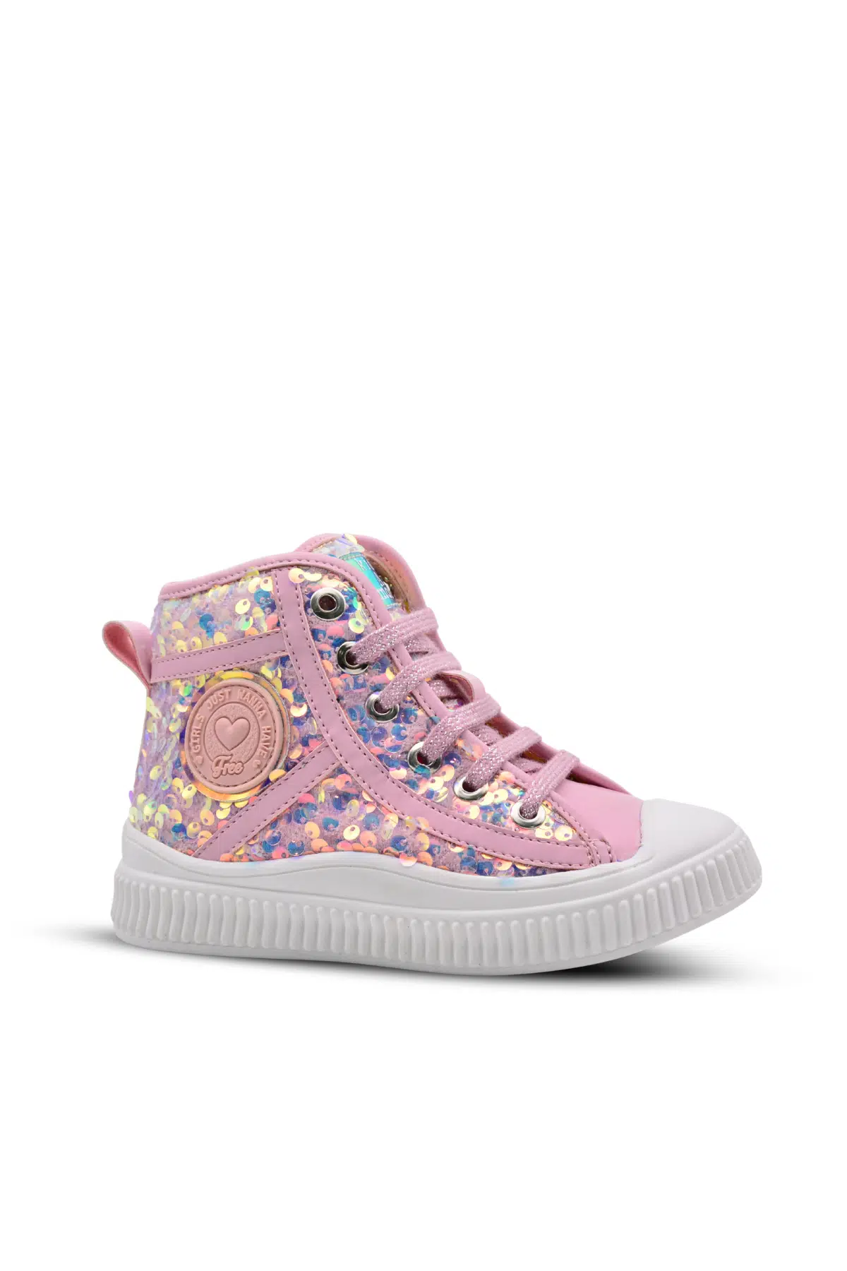 Magic Kız Çocuk Pullu ve Bağcıklı Pembe Renk Sneaker