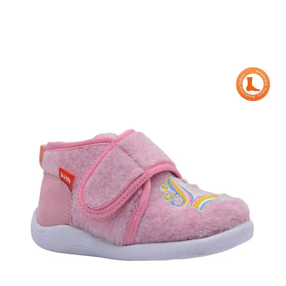 Rosy Unicorn Figürü Nakışlı Kız Çocuk Keçe Panduf Pembe