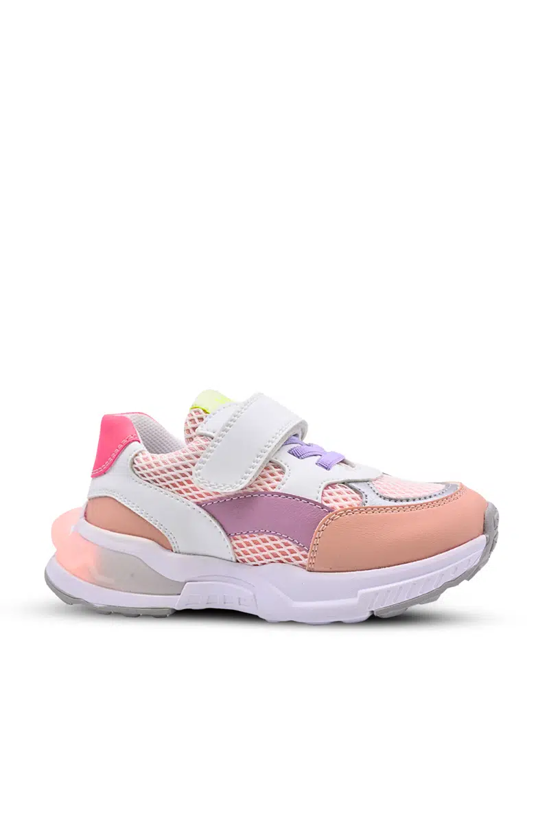 Yoyo Cırtlı Lastikli File Detaylı Deri Kız Çocuk Ayakkabı Pembe